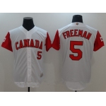 Men's Team Canada Baseball Majestic #5 Freddie Freeman White 2017 World Baseball Classic Stitched Authentic Jersey