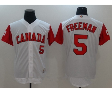 Men's Team Canada Baseball Majestic #5 Freddie Freeman White 2017 World Baseball Classic Stitched Authentic Jersey