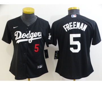 Women's Los Angeles Dodgers #5 Freddie Freeman Black 2022 Number Cool Base Stitched Nike Jersey