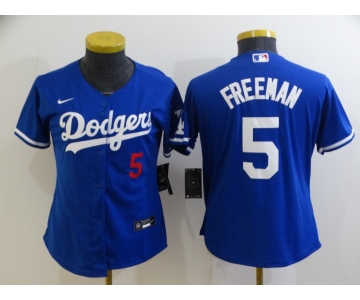 Women's Los Angeles Dodgers #5 Freddie Freeman Blue 2022 Number Cool Base Stitched Nike Jersey
