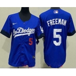 Women's Los Angeles Dodgers #5 Freddie Freeman Blue City Red Number Cool Base Jersey