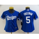 Women's Los Angeles Dodgers #5 Freddie Freeman Blue Stitched MLB Cool Base Nike Jersey