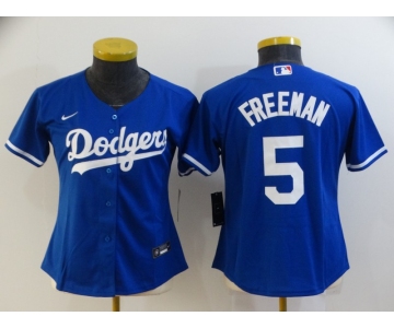 Women's Los Angeles Dodgers #5 Freddie Freeman Blue Stitched MLB Cool Base Nike Jersey