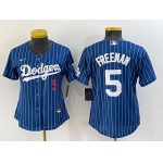 Women's Los Angeles Dodgers #5 Freddie Freeman Number Navy Blue Pinstripe Stitched MLB Cool Base Nike Jersey