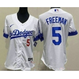 Women's Los Angeles Dodgers #5 Freddie Freeman White City Red Number Cool Base Jersey
