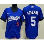 Youth Los Angeles Dodgers #5 Freddie Freeman Blue City Red Number Cool Base Jersey