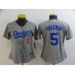 Youth Los Angeles Dodgers #5 Freddie Freeman Grey 2022 Number Cool Base Stitched Nike Jersey