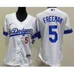 Youth Los Angeles Dodgers #5 Freddie Freeman White City Red Number Cool Base Jersey