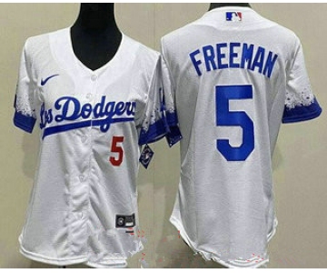 Youth Los Angeles Dodgers #5 Freddie Freeman White City Red Number Cool Base Jersey