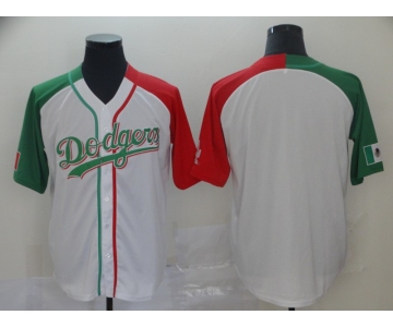 Dodgers Blank White Red Green Split Cool Base Stitched Baseball Jersey