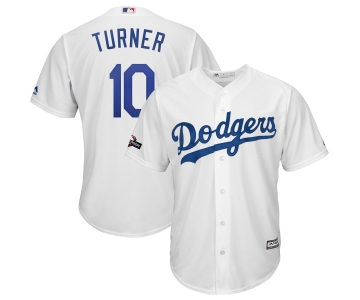 Los Angeles Dodgers #10 Justin Turner Majestic 2019 Postseason Home Official Cool Base Player White Jersey