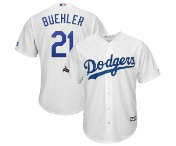 Los Angeles Dodgers #21 Walker Buehler Majestic 2019 Postseason Home Official Cool Base Player White Jersey