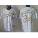 Los Angeles Dodgers #34 Fernando Valenzuela White With Camo Jersey