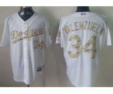 Los Angeles Dodgers #34 Fernando Valenzuela White With Camo Jersey