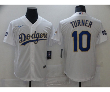 Men Los Angeles Dodgers 10 Turner White Game 2021 Nike MLB Jersey