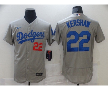 Men Los Angeles Dodgers 22 Kershaw Grey Elite 2021 Nike MLB Jersey