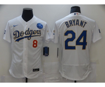 Men Los Angeles Dodgers 24 Bryant Champion of white gold and blue characters Elite 2021 Nike MLB Jersey