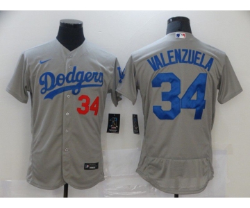 Men Los Angeles Dodgers 34 Valenzuela Grey Elite 2021 Nike MLB Jersey