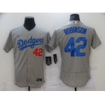 Men Los Angeles Dodgers 42 Robinson Grey Elite Nike MLB Jerseys