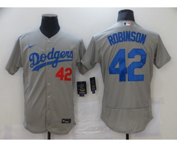 Men Los Angeles Dodgers 42 Robinson Grey Elite Nike MLB Jerseys