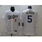 Men Los Angeles Dodgers 5 Swager Champion of white gold and blue characters Elite 2021 Nike MLB Jersey