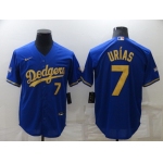 Men Los Angeles Dodgers 7 Urias Blue gilt character Nike Game 2022 MLB Jersey