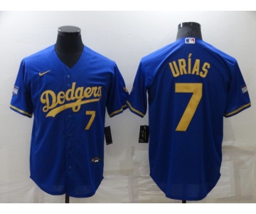 Men Los Angeles Dodgers 7 Urias Blue gilt character Nike Game 2022 MLB Jersey