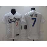 Men Los Angeles Dodgers 7 Urias Champion of white gold and blue characters Elite 2021 Nike MLB Jersey