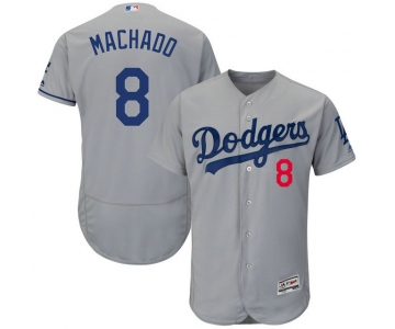 Men Los Angeles Dodgers 8 Manny Machado Majestic Gray Authentic Collection Flex Base Player Jersey