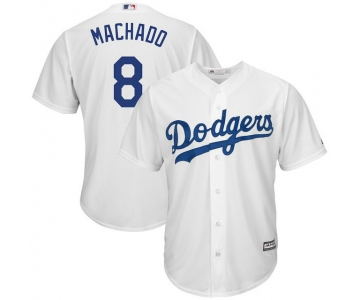 Men Los Angeles Dodgers 8 Manny Machado Majestic White Home Official Cool Base Jersey