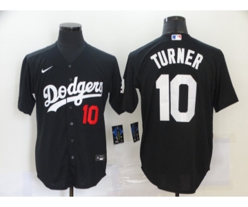 Men's Los Angeles Dodgers #10 Justin Turner Black Stitched MLB Cool Base Nike Jersey