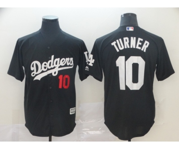 Men's Los Angeles Dodgers 10 Justin Turner Black Turn Back The Clock Cool Base Jersey