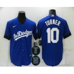 Men's Los Angeles Dodgers #10 Justin Turner Blue #2 #20 Patch City Connect Cool Base Stitched Jersey