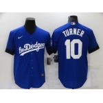 Men's Los Angeles Dodgers #10 Justin Turner Blue 2021 City Connect Cool Base Stitched Jersey