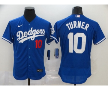 Men's Los Angeles Dodgers #10 Justin Turner Blue Stitched MLB Flex Base Nike Jersey