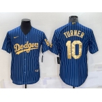 Men's Los Angeles Dodgers #10 Justin Turner Navy Blue Gold Pinstripe Stitched MLB Cool Base Nike Jersey