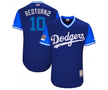 Men's Los Angeles Dodgers 10 Justin Turner Redturn2 Majestic Royal 2018 Players' Weekend Authentic Jersey