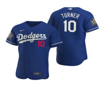 Men's Los Angeles Dodgers #10 Justin Turner Royal 2020 World Series Authentic Flex Nike Jersey