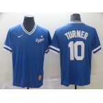Men's Los Angeles Dodgers 10 Justin Turner Royal Throwback Jersey