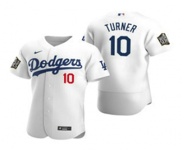 Men's Los Angeles Dodgers #10 Justin Turner White 2020 World Series Authentic Flex Nike Jersey