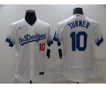 Men's Los Angeles Dodgers #10 Justin Turner White 2021 City Connect Flex Base Stitched Jersey