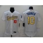 Men's Los Angeles Dodgers #10 Justin Turner White Gold Sttiched Nike MLB Flex Base Jersey