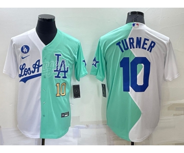 Men's Los Angeles Dodgers #10 Justin Turner White Green Number 2022 Celebrity Softball Game Cool Base Jersey