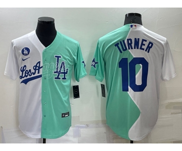 Men's Los Angeles Dodgers #10 Justin Turner White Green Two Tone 2022 Celebrity Softball Game Cool Base Jersey