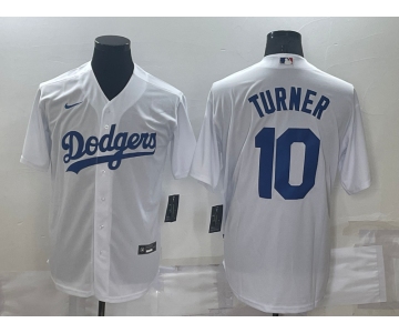 Men's Los Angeles Dodgers #10 Justin Turner White Stitched MLB Cool Base Nike Jersey