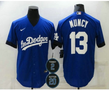 Men's Los Angeles Dodgers #13 Max Muncy Blue #2 #20 Patch City Connect Cool Base Stitched Jersey