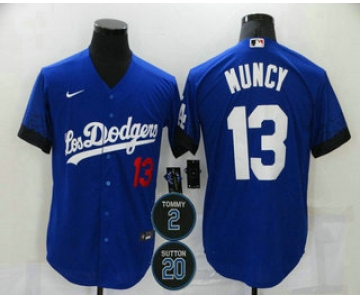 Men's Los Angeles Dodgers #13 Max Muncy Blue #2 #20 Patch City Connect Number Cool Base Stitched Jersey