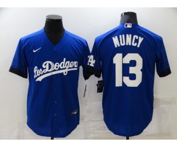 Men's Los Angeles Dodgers #13 Max Muncy Blue 2021 City Connect Cool Base Stitched Jersey