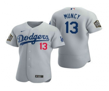 Men's Los Angeles Dodgers #13 Max Muncy Gray 2020 World Series Authentic Flex Nike Jersey