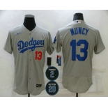 Men's Los Angeles Dodgers #13 Max Muncy Grey #2 #20 Patch Stitched MLB Flex Base Nike Jersey